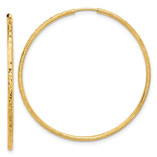 14k Yellow Gold Diamond-Cut 1.50mm Endless Hoop Earrings