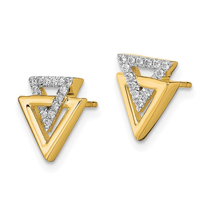 14k Yellow Gold Polished Triangle Diamond Stud Earrings
