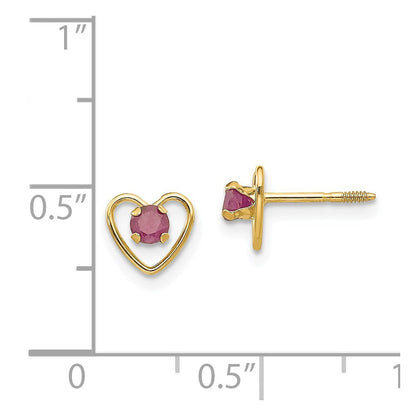 14k Yellow Gold 3mm Created Ruby Birthstone Heart Stud Earrings Gift for Women