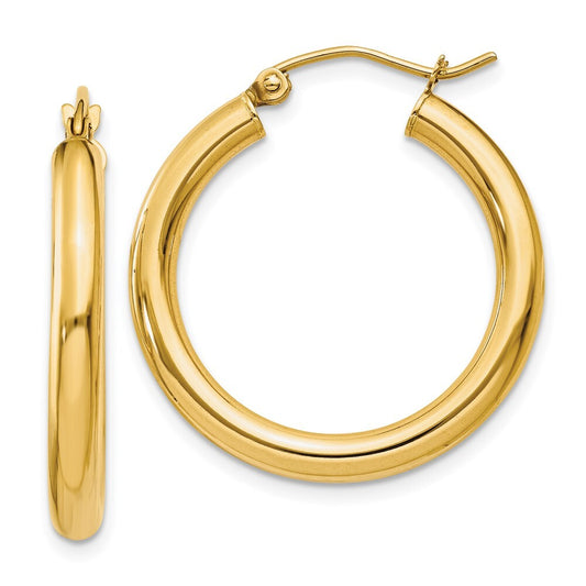 14k Yellow Gold Polished 3mm Lightweight Tube Hoop Earrings Gift for Women