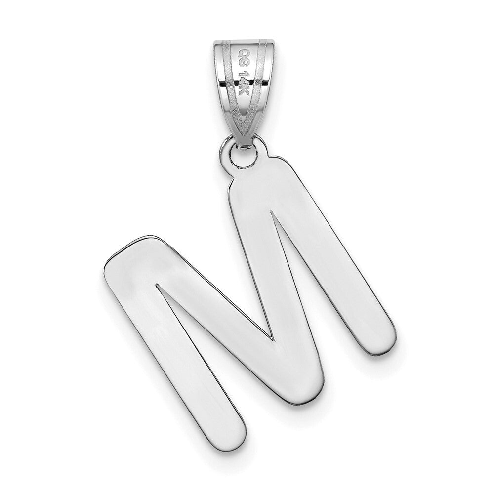 14k White Gold Polished Bubble Letter M Initial Pendant for Women