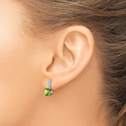 14k White Gold Cushion Peridot and Diamond Drop & Dangle Earrings