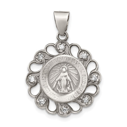 Sterling Silver & Cubic Zirconia Antiqued Blessed Mother Pendant