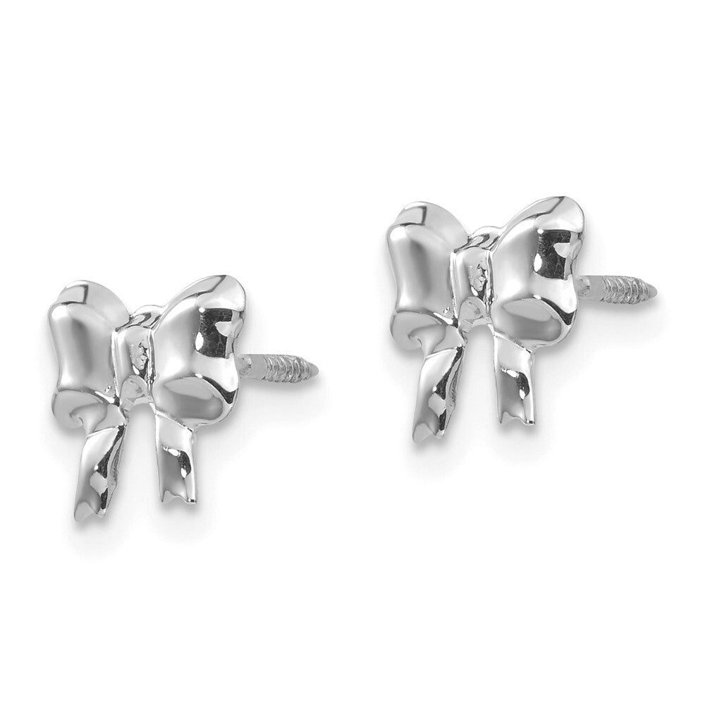 14k White Gold Rhodium-plated Bow Screwback Stud Earrings Gift for Women