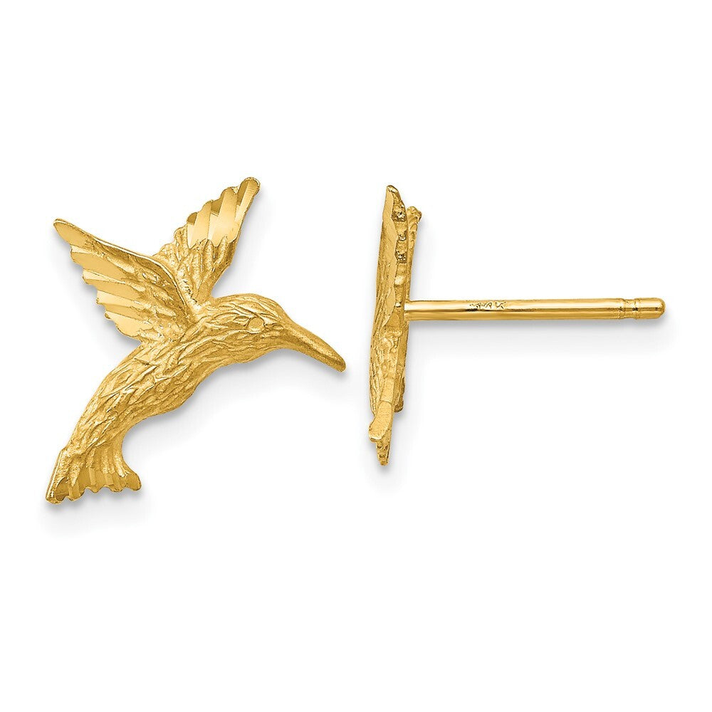 14k Yellow Gold Hummingbird Stud Earrings Gift for Women