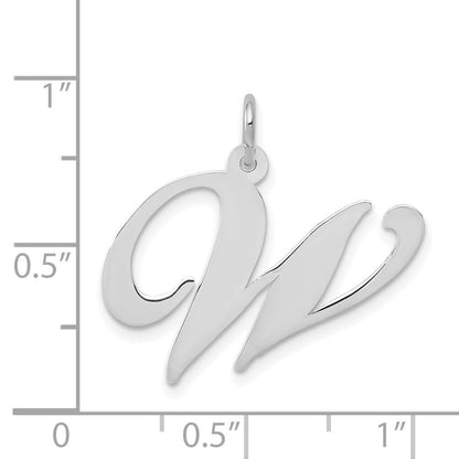 14k White Gold Large Fancy Script Letter W Initial Charm Pendant for Women