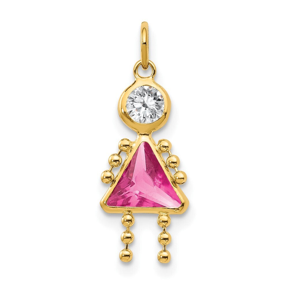 14k Yellow Gold October Girl Birthstone Charm Pendant for Women