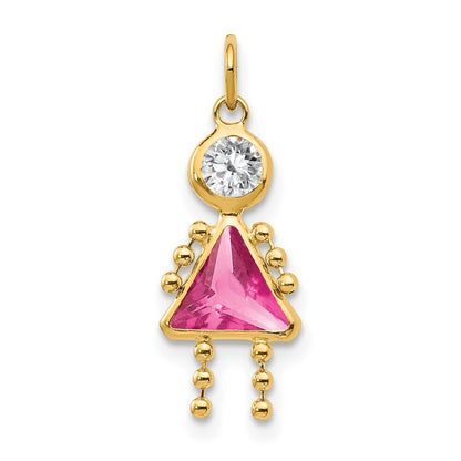 14k Yellow Gold October Girl Birthstone Charm Pendant for Women