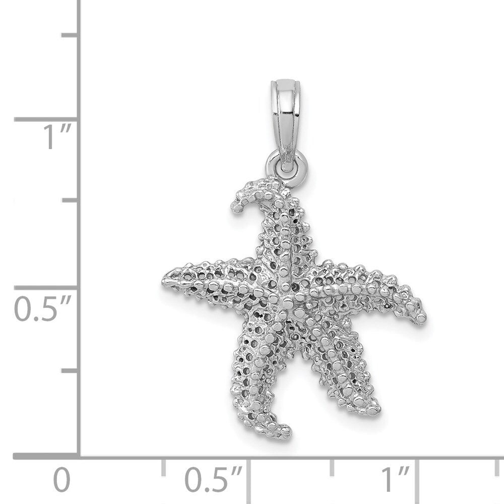14k White Gold Polished Open-Backed Starfish Pendant for Women