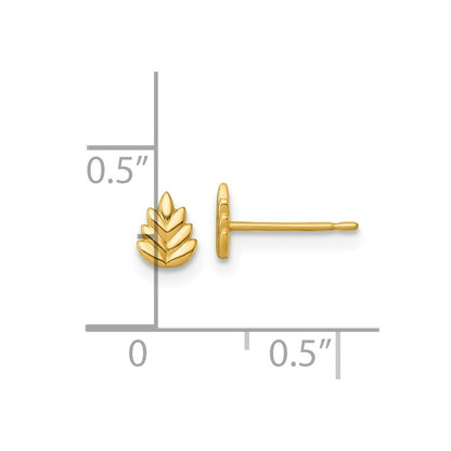 14k Yellow Gold Polished Leaf Stud Earrings Gift for Women
