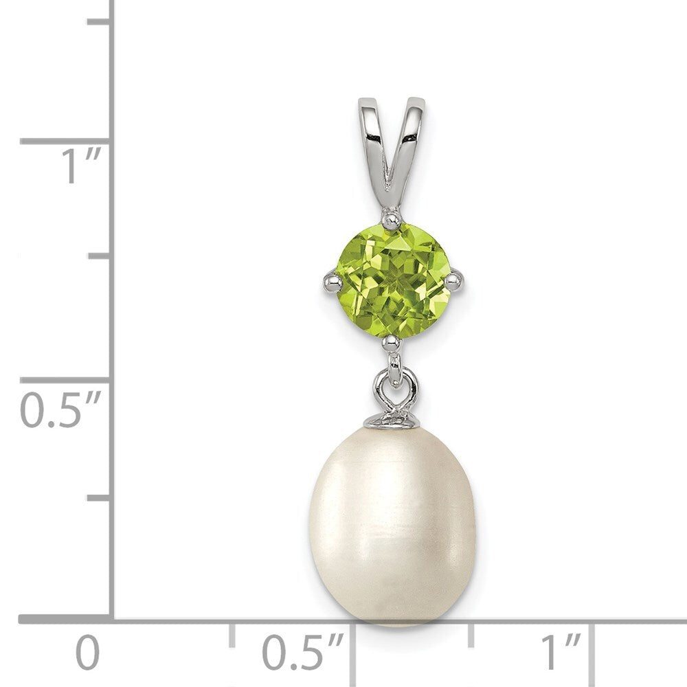 Sterling Silver 8-9mm White Freshwater Cultured Pearl and .90PE Peridot Pendant