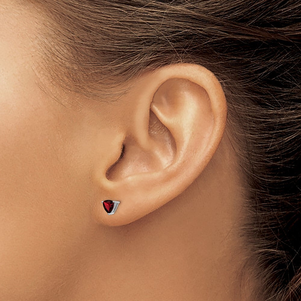 14k White Gold Trillion Garnet Stud Earrings