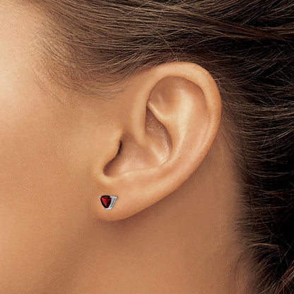 14k White Gold Trillion Garnet Stud Earrings
