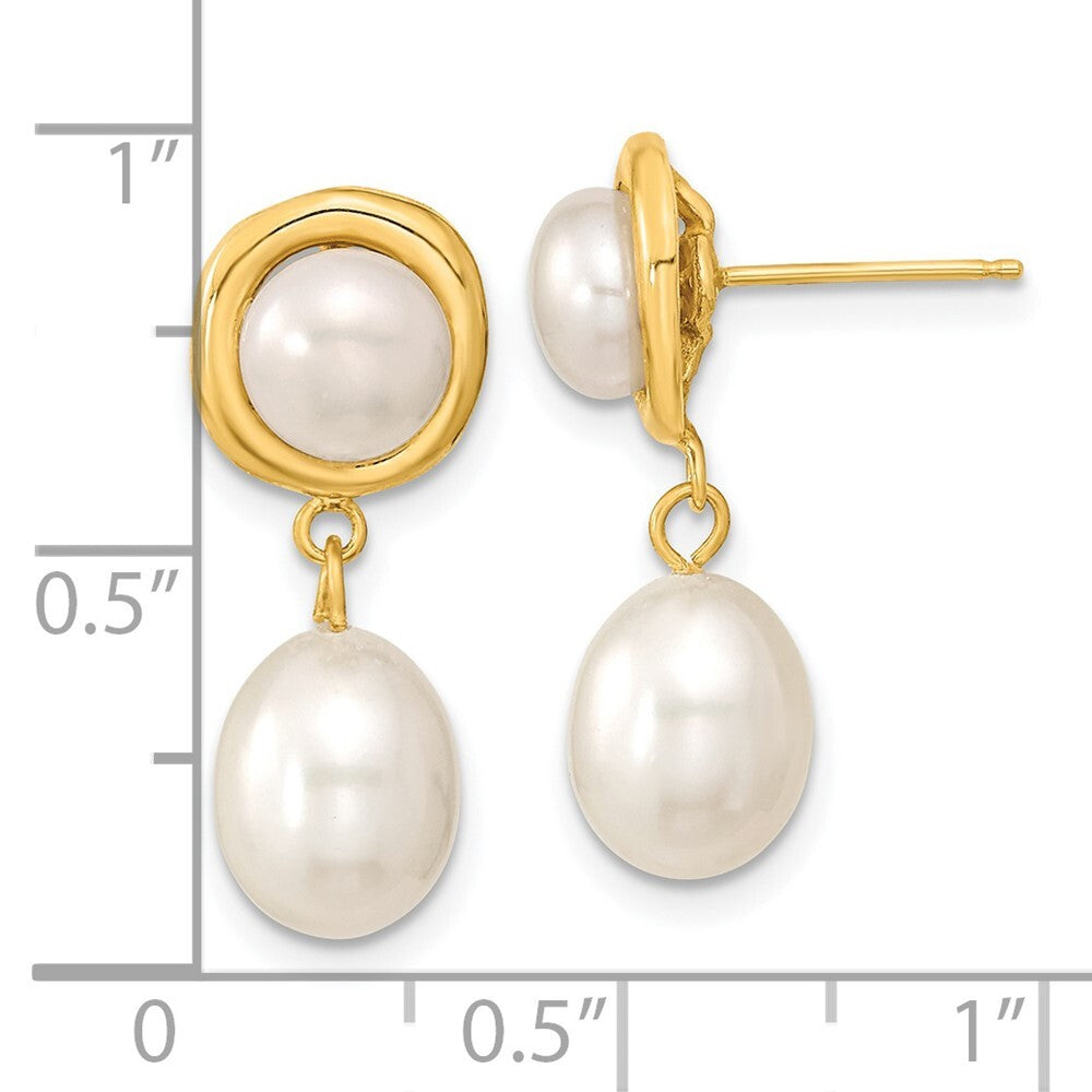 14k Yellow Gold 5-7mm Button and Rice Freshwater Cultured Pearl Dangle Earrings