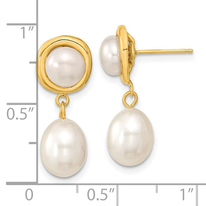 14k Yellow Gold 5-7mm Button and Rice Freshwater Cultured Pearl Dangle Earrings