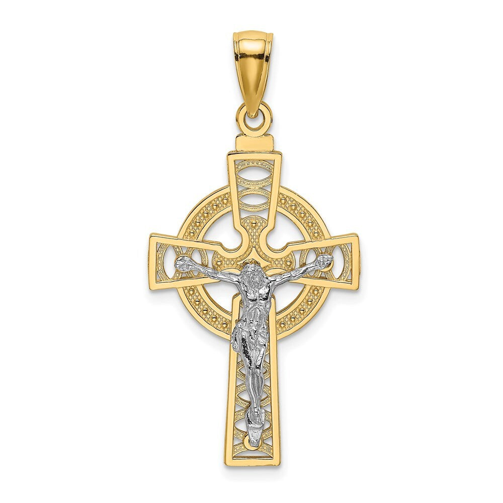 14k Two-tone Gold Celtic Crucifix  Eternity Circle Charm Pendant