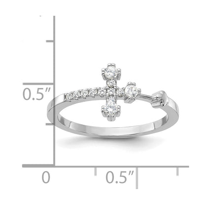 Sterling Silver Flash Platinum-plated CZ Cross Ring Size 6