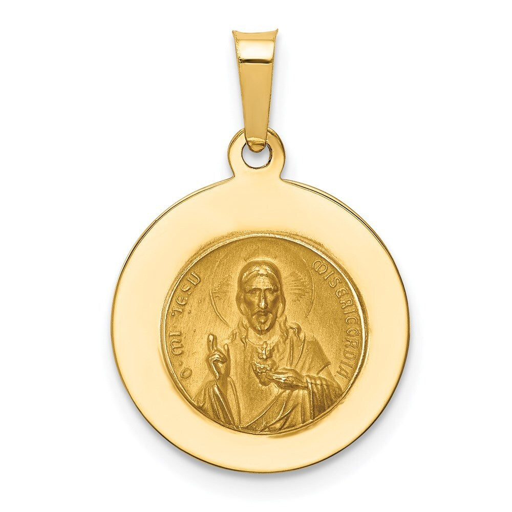 14k Yellow Gold Queen Of The Holy Scapular Reversible Medal Hollow Pendant