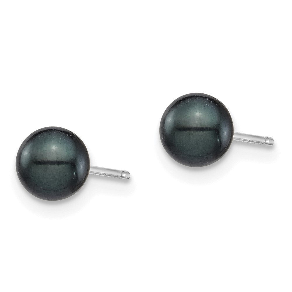 14k White Gold 5-6mm Black Round Akoya Saltwater Cultured Stud Earrings