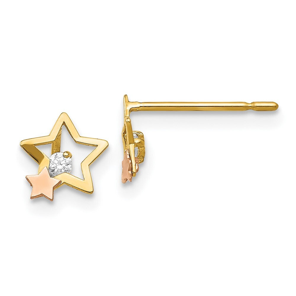 14k Yellow & Rose Gold Cubic Zirconia Children's Star Stud Earrings