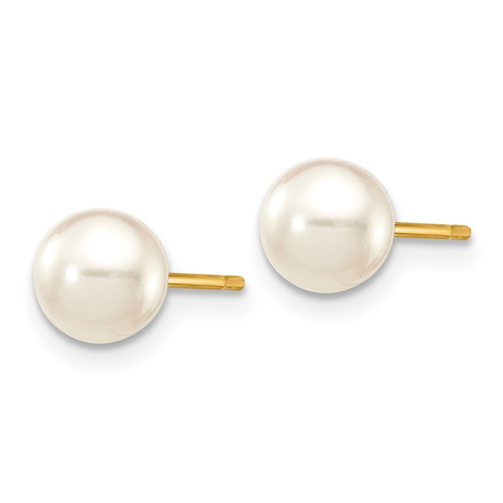 14k Yellow Gold 5-6mm White Akoya Saltwater Cultured Pearl Stud Post Earrings