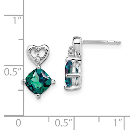 14k White Gold Created Alexandrite and Diamond Heart Drop & Dangle Earrings