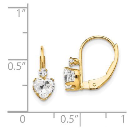 14k Yellow Gold Cubic Zirconia Heart Leverback Earrings Gift for Women