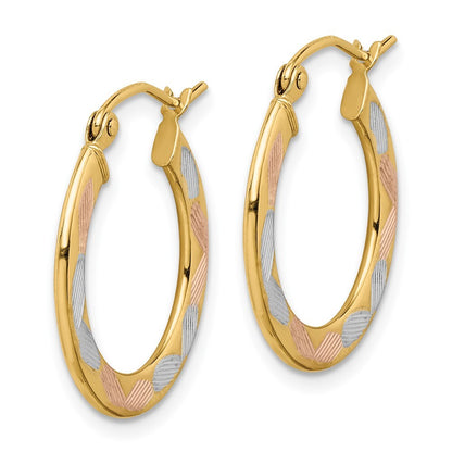 14k Yellow Gold White and Rose Rhodium Diamond-cut Hoop Earrings Gift for Women
