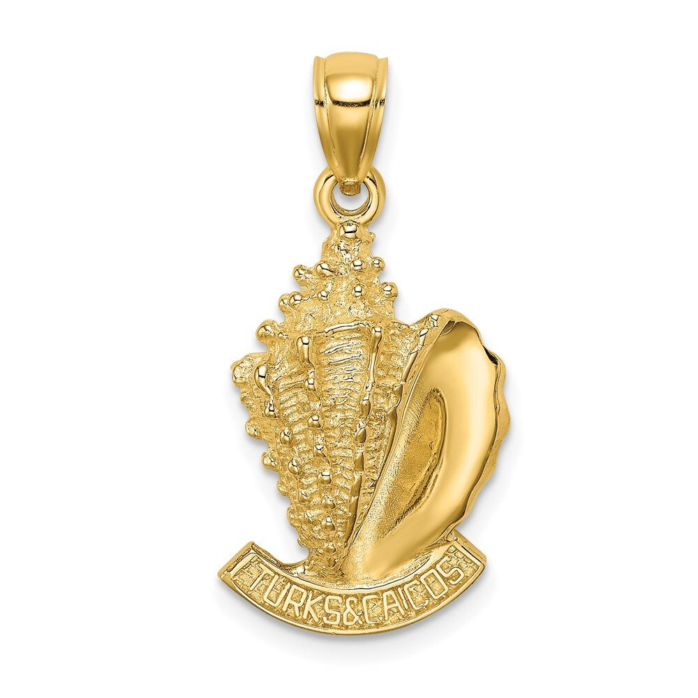 14k Yellow Gold 2-D TURKS AND CAICOS Under Conch Shell Charm