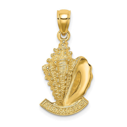 14k Yellow Gold 2-D TURKS AND CAICOS Under Conch Shell Charm