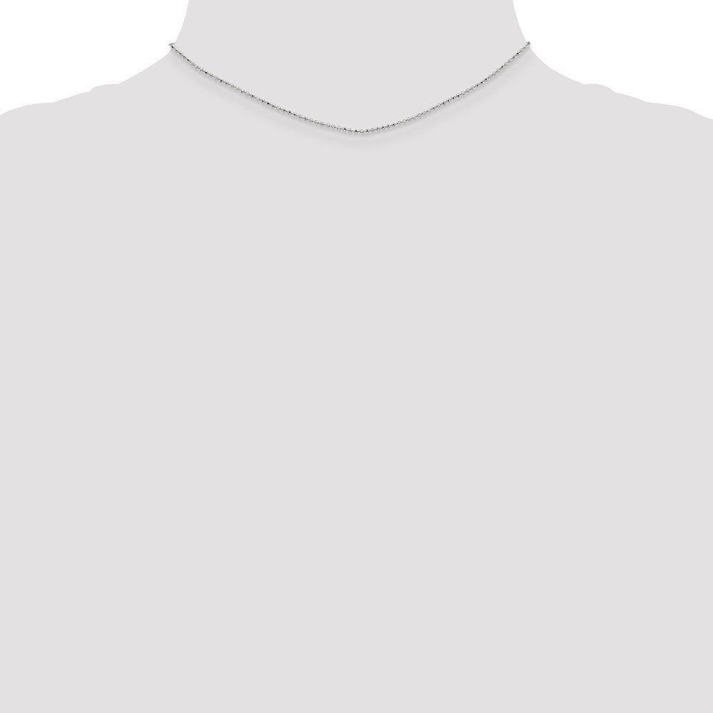 14K White Gold 1.2mm Diamond-cut Beaded Pendant Chain Necklace 14"