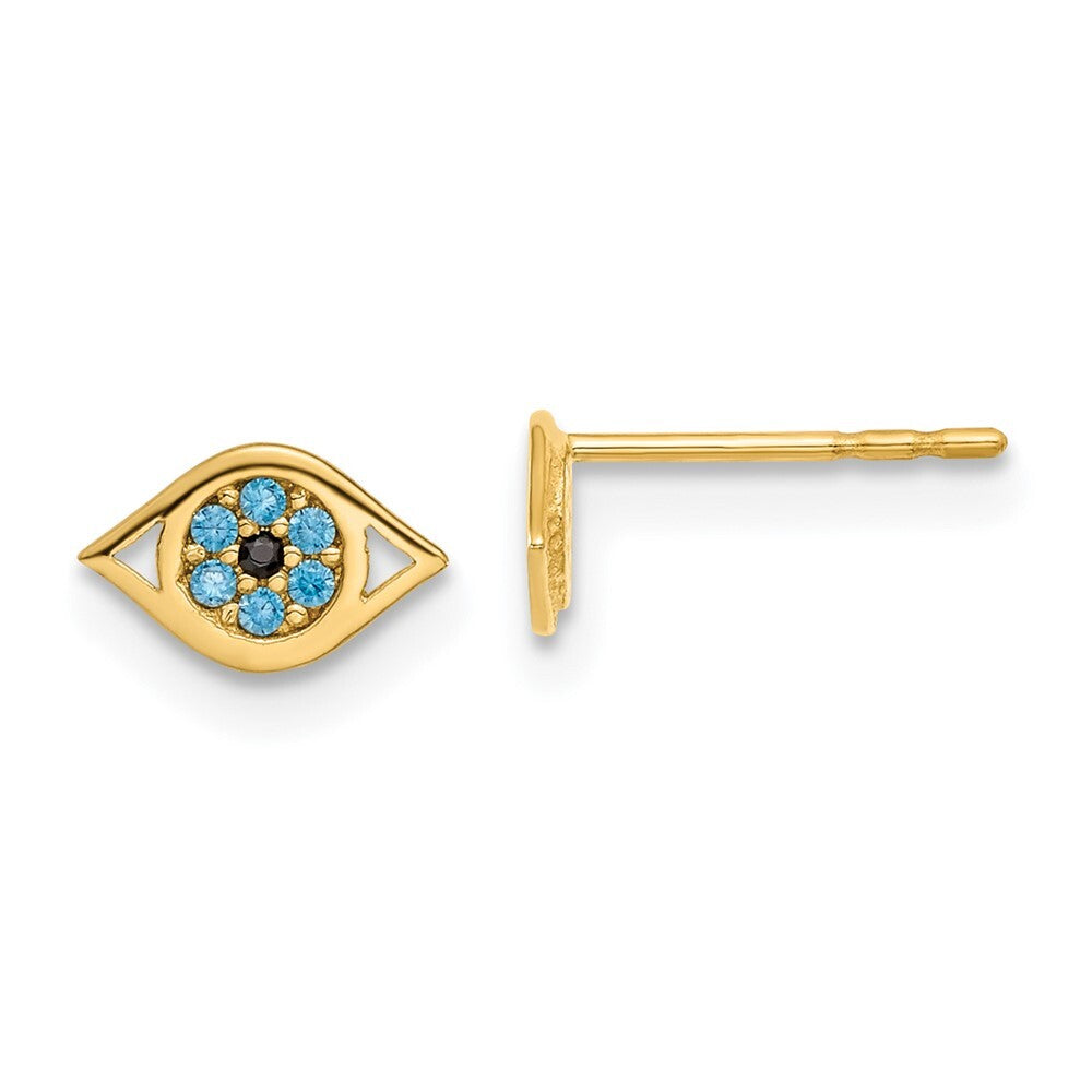 14k Yellow Gold Blue Cubic Zirconia Eye Stud Earrings Gift for Women