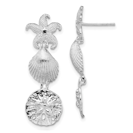 Sterling Silver Rhodium-Plated Polished Sea Life Dangle Post Earrings