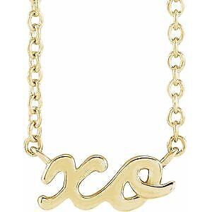 14k Yellow Gold Script "XO" Pendant Necklace 18"