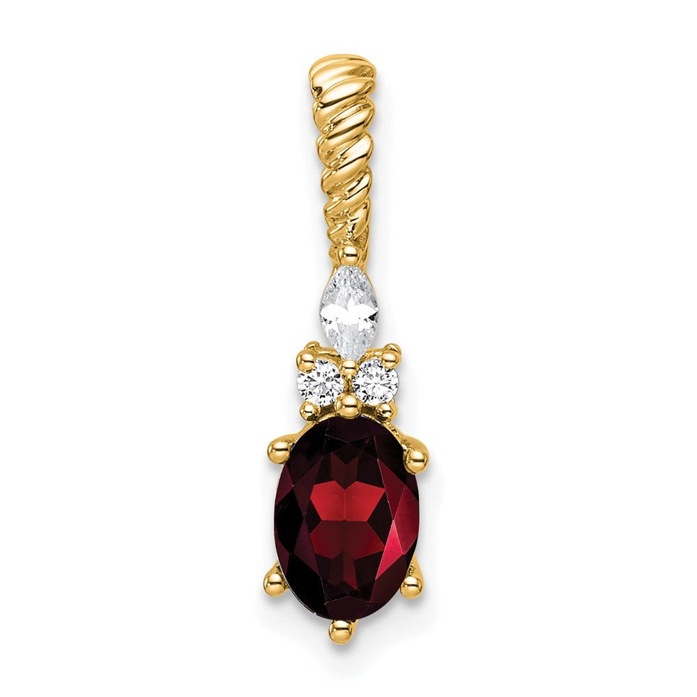 14k Yellow Gold Polished Diamond and Garnet Twisted Chain Slide