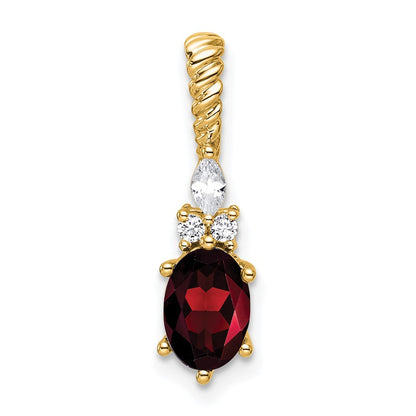 14k Yellow Gold Polished Diamond and Garnet Twisted Chain Slide