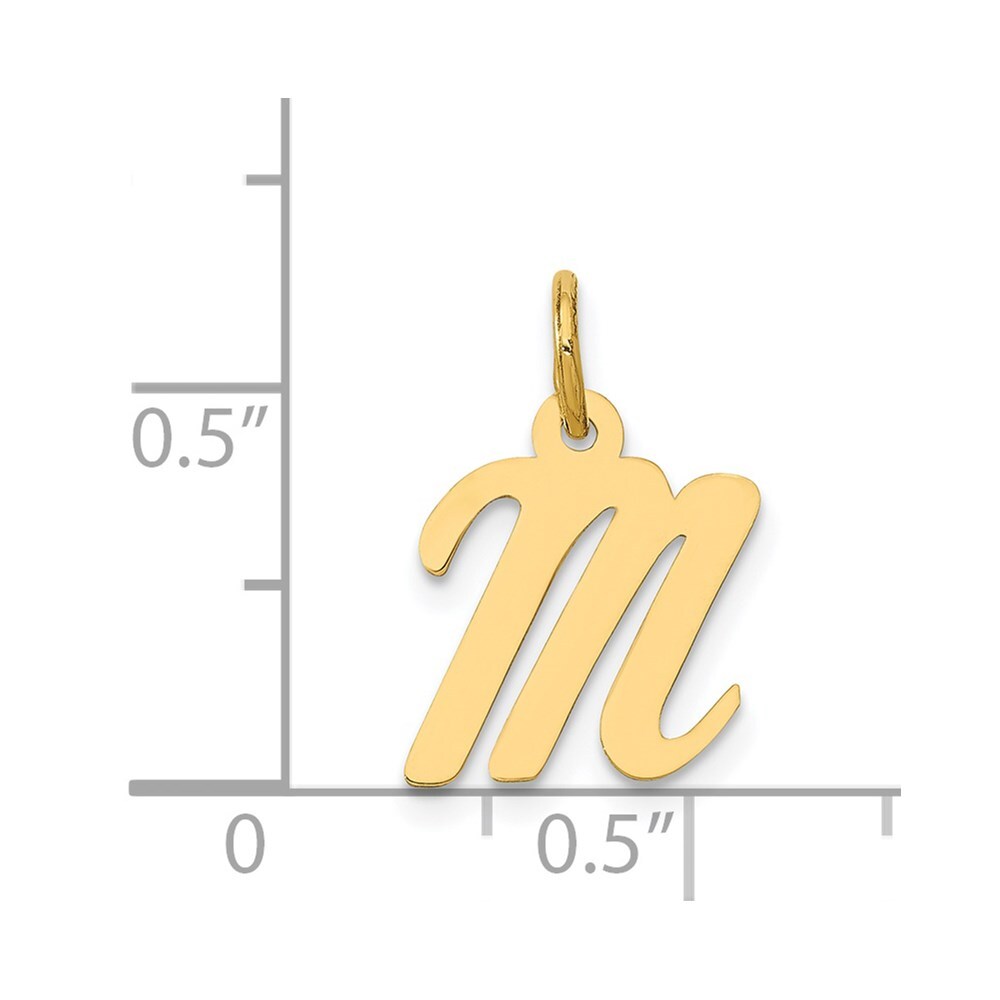 14k Yellow Gold Small Script Letter M Initial Charm Pendant for Women