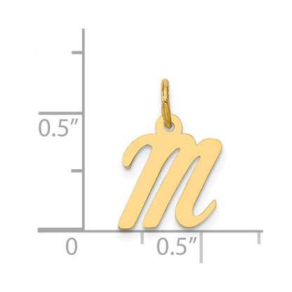 14k Yellow Gold Small Script Letter M Initial Charm Pendant for Women