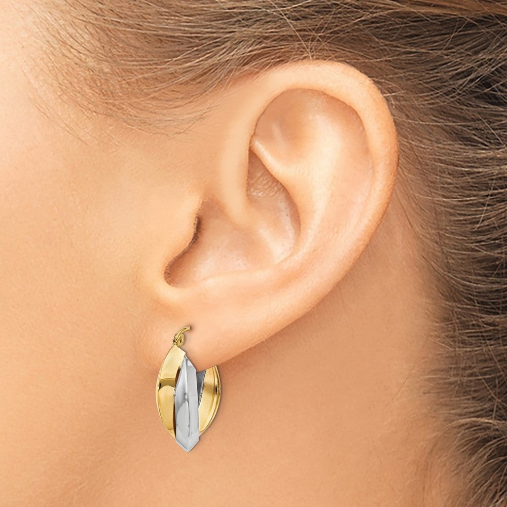 14k Two-tone Gold Polished Knife-edge Double Hoop Earrings