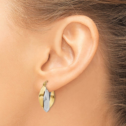 14k Two-tone Gold Polished Knife-edge Double Hoop Earrings