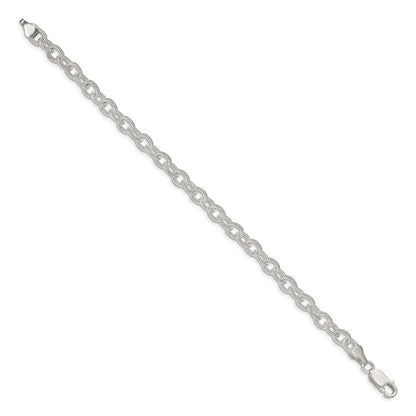 Sterling Silver 6.25mm Fancy Patterned Rolo Chain Bracelet