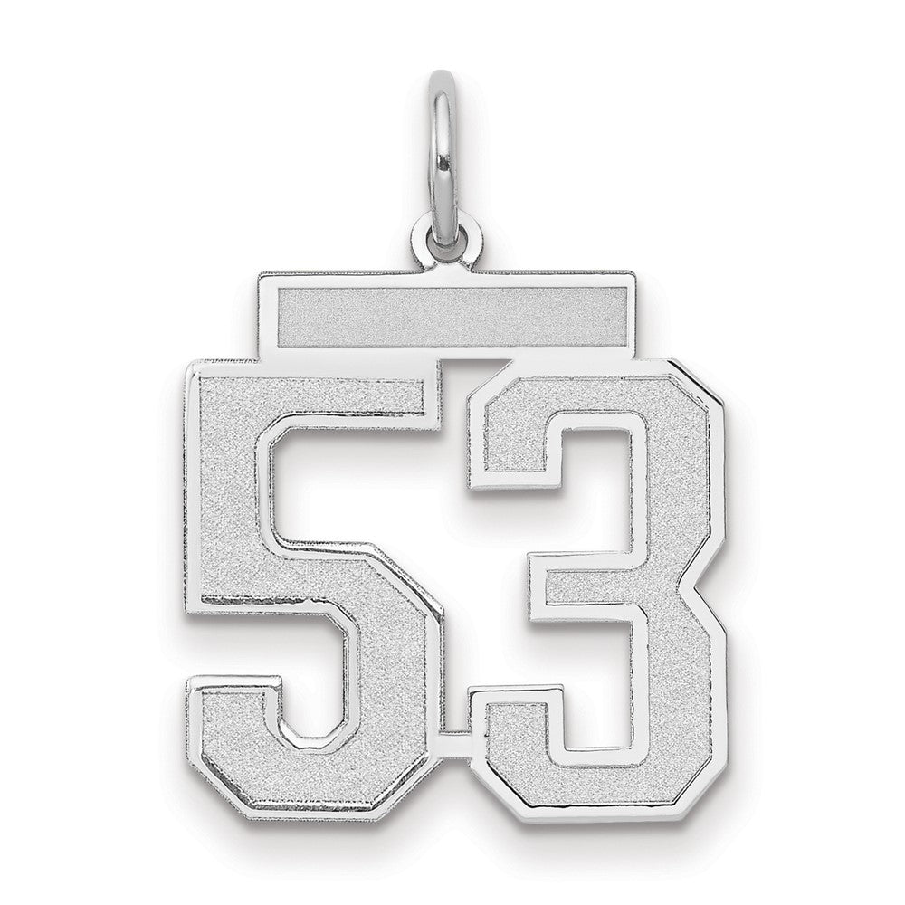 14k White Gold Medium Satin Number 53 Charm Pendant