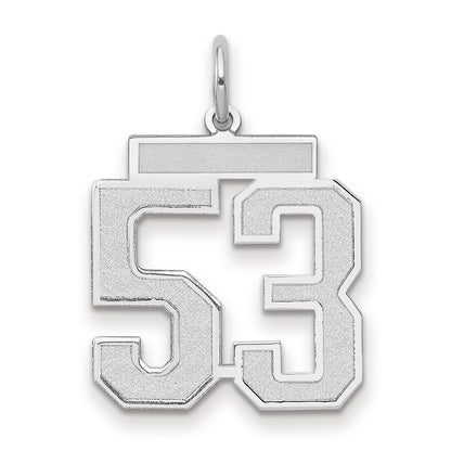 14k White Gold Medium Satin Number 53 Charm Pendant