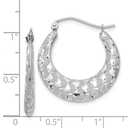 14k White Gold Satin and Diamond-cut Hoop Earrings