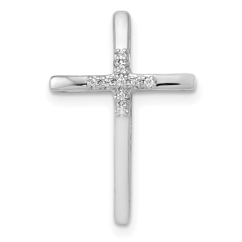 14k White Gold .03ct. Diamond Cross Chain Slide Pendant for Women