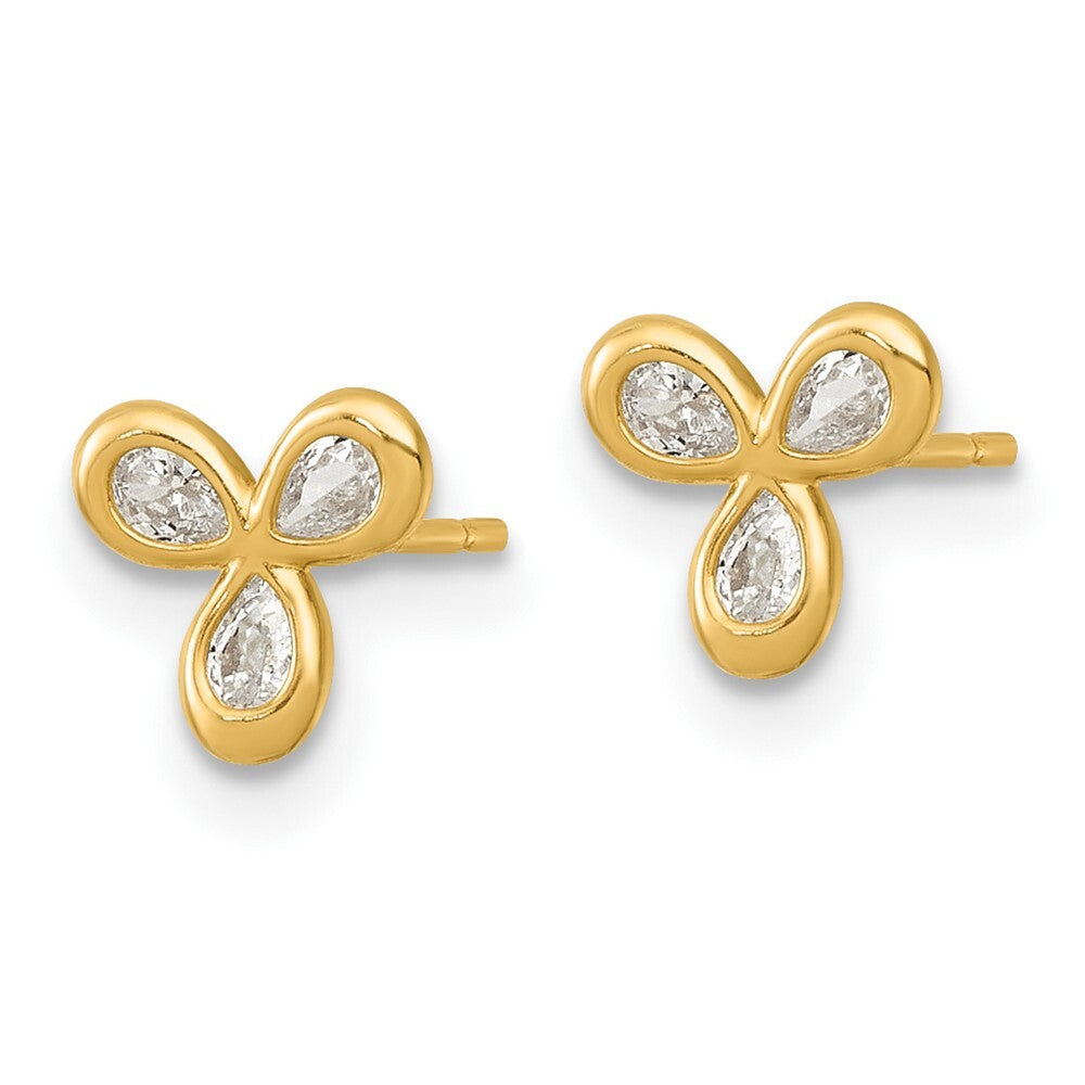 14k Yellow Gold Polished Cubic Zirconia Stud Earrings Gift for Women