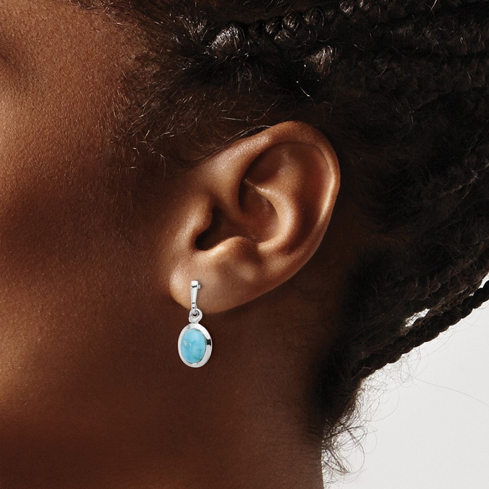 Sterling Silver RH-plated Oval Turquoise Drop Earrings