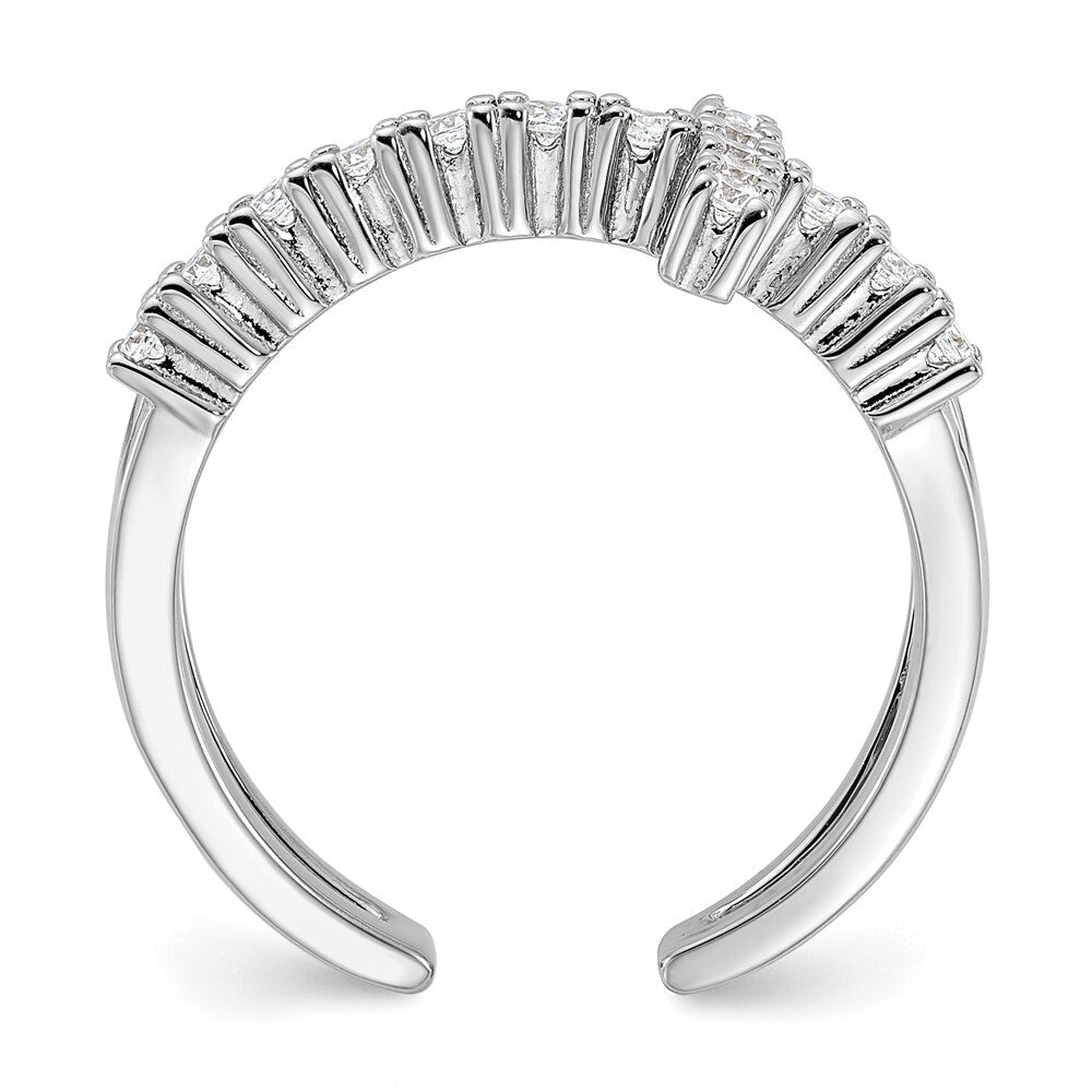Sterling Silver Rhodium-plated Double Cross CZ Open Back Ring Size 7