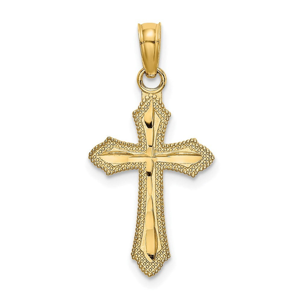 14k Yellow Gold Diamond-Cut w/ Beaded Edge Cross Charm