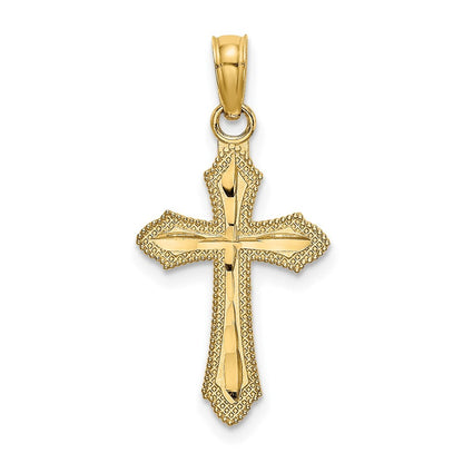 14k Yellow Gold Diamond-Cut w/ Beaded Edge Cross Charm